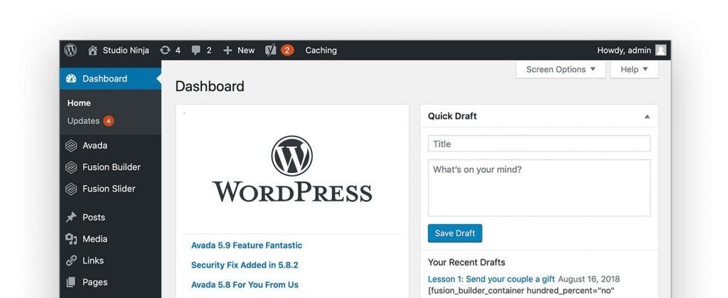 Wordpress cms dashboard