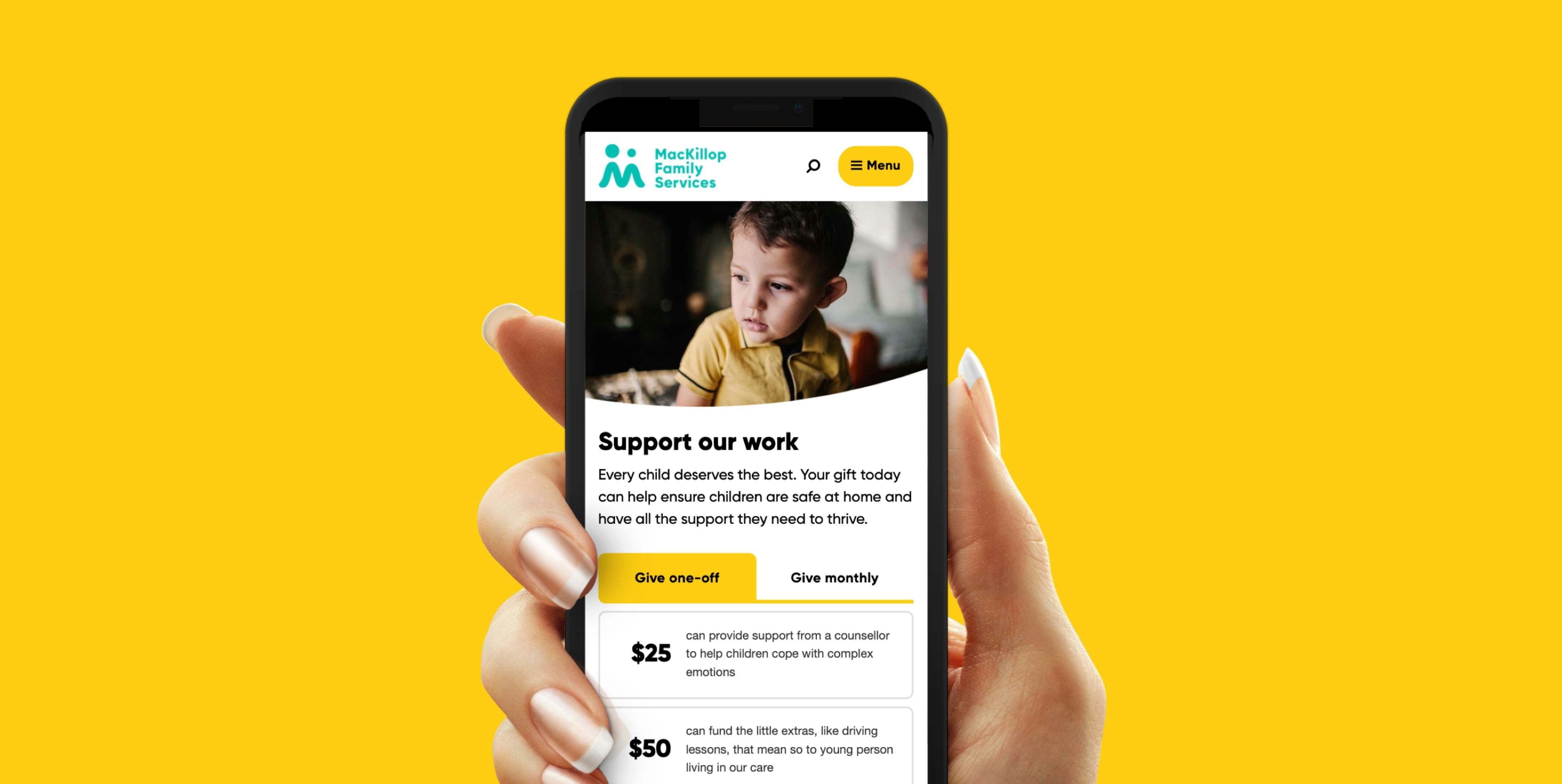 Mackillop Family Services support page in mobile